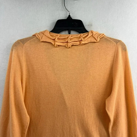 Talbots Cardigan Womens Sz M Orange Sweater Ruffle V Neck Wool Blended Button Up - Picture 8 of 12
